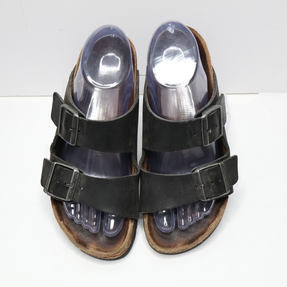 Birkenstock Black Leather Slip On Double Strap Sandals Shoes Sz 38, 7‎ 7.5 SEE - Picture 3 of 8